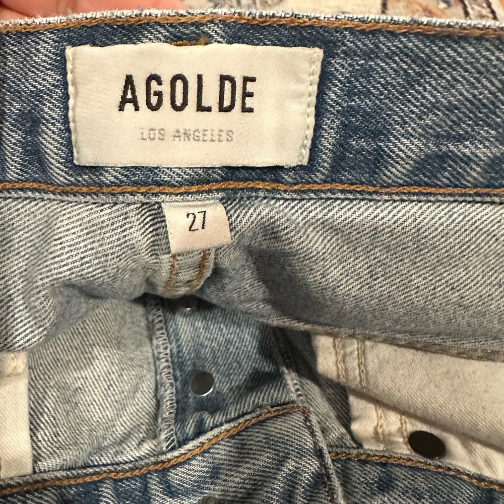 Agolde Riley High Rise Light Blue Denim Straight Crop Button Fly Jeans Size 27 - Picture 8 of 14